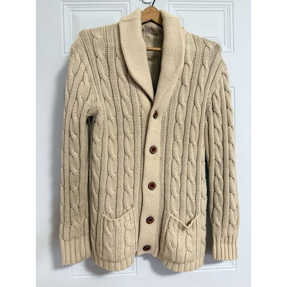 Montgomery Wards Men’s Cable Knit Vintage Cardigan Sweater Beige Cottagecore - Picture 5 of 5
